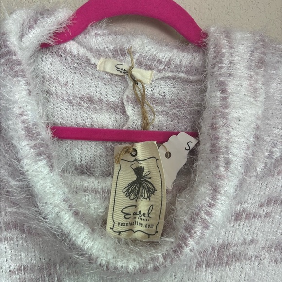 NWT Easel Anthropologie Eyelash Short Sleeve Oversized Striped Crop Sweater S - Picture 3 of 7